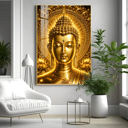 Golden Buddha Face Premium Acrylic Vertical Wall Art