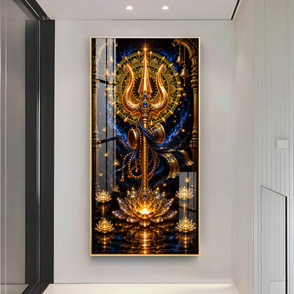 Divine Golden Trishul Premium Acrylic Vertical Wall Art