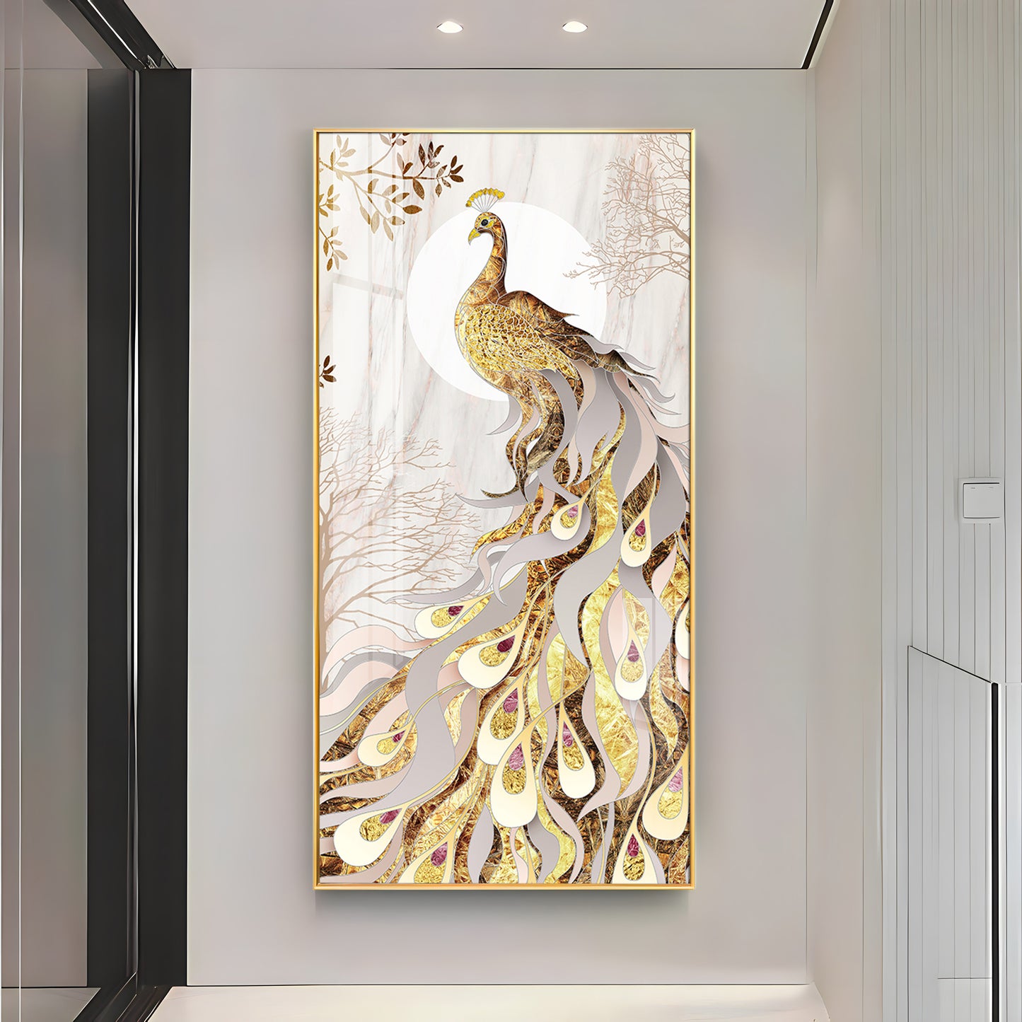 Golden Gradient Peacock Premium Acrylic Vertical Wall Art