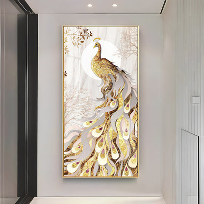 Golden Gradient Peacock Premium Acrylic Vertical Wall Art