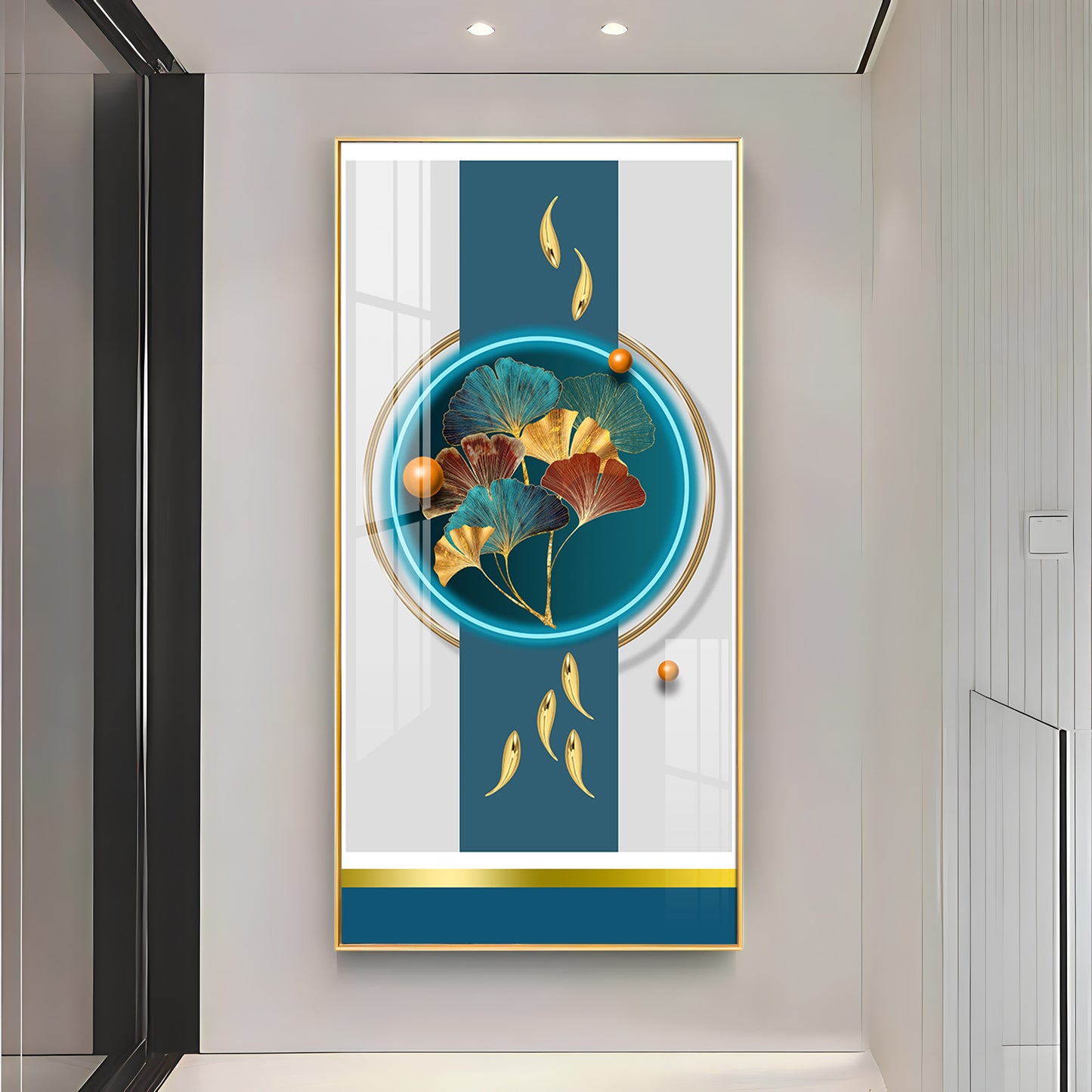 Gold Fish  With Ginkgo Leaf Premium Acrylic Vertical Wall Art
