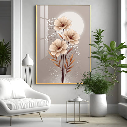 Soft Floral Bouquet & Moon Premium Acrylic Vertical Wall Art