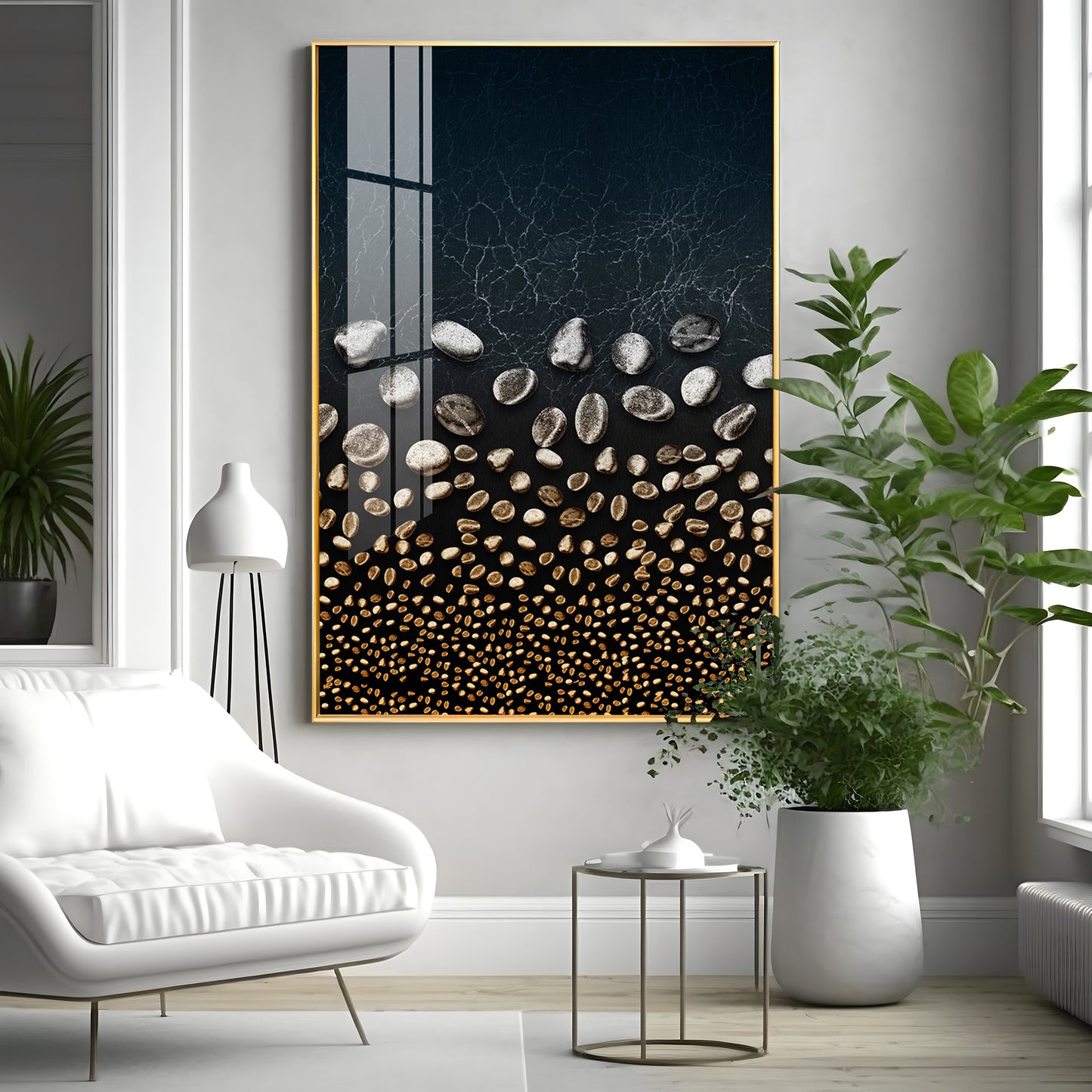 Golden Serenity Stones Premium Acrylic Vertical Wall Art