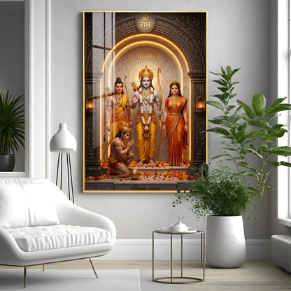 Lord Rama, Goddess Sita, Lakshmana, & Hanuman Premium Acrylic Vertical Wall Art