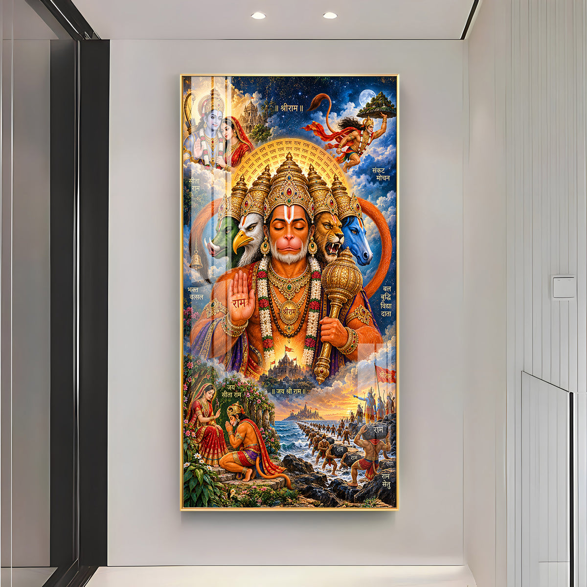 Divine Panchmukhi Hanuman Premium Acrylic Vertical Wall Art