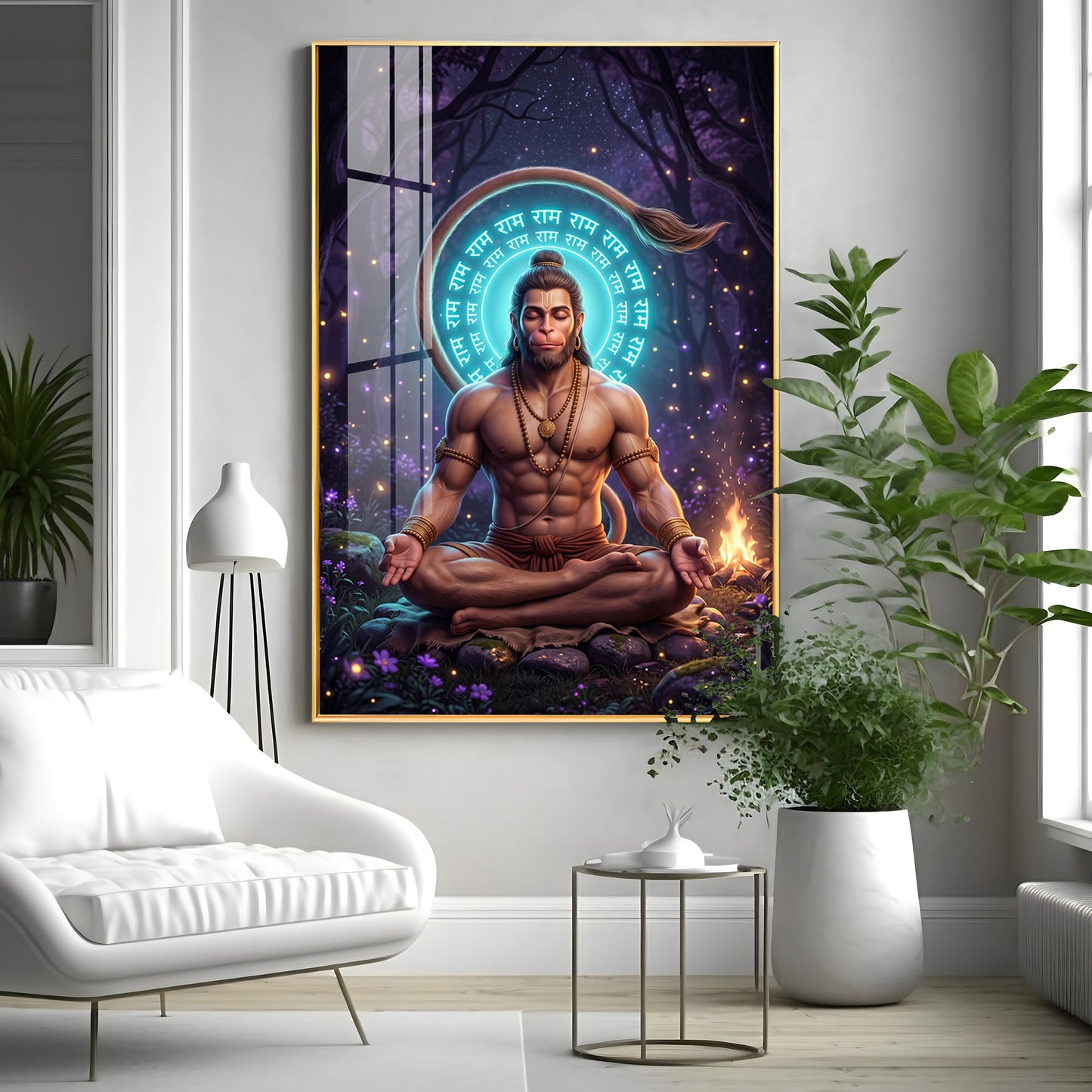 Lord Hanuman In Deep Meditation Premium Acrylic Vertical Wall Art