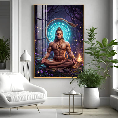 Lord Hanuman In Deep Meditation Premium Acrylic Vertical Wall Art