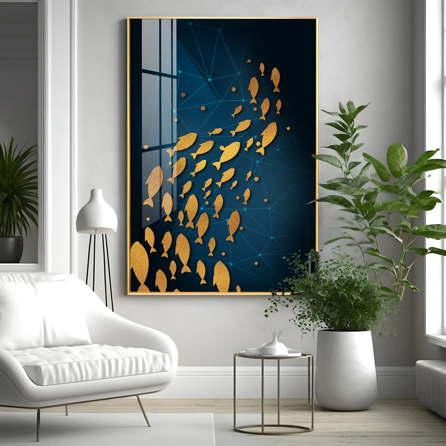 Beautiful Gold Fishes In Ocean Premium Acrylic Vertical Wall Art