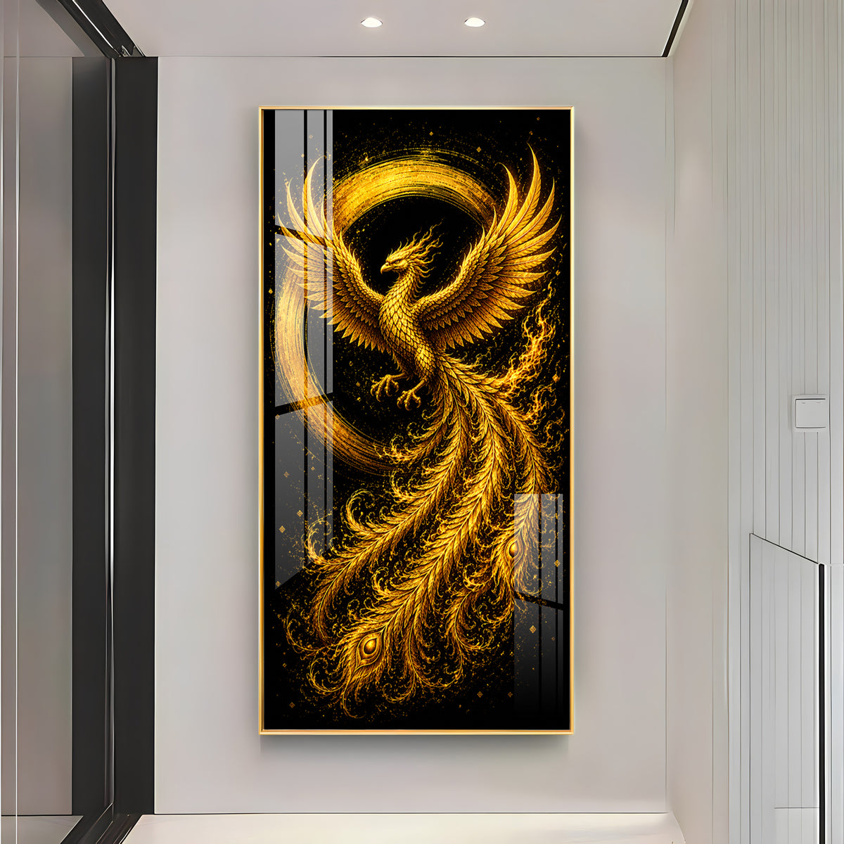 Majestic Golden Phoenix Rising Premium Acrylic Vertical Wall Art