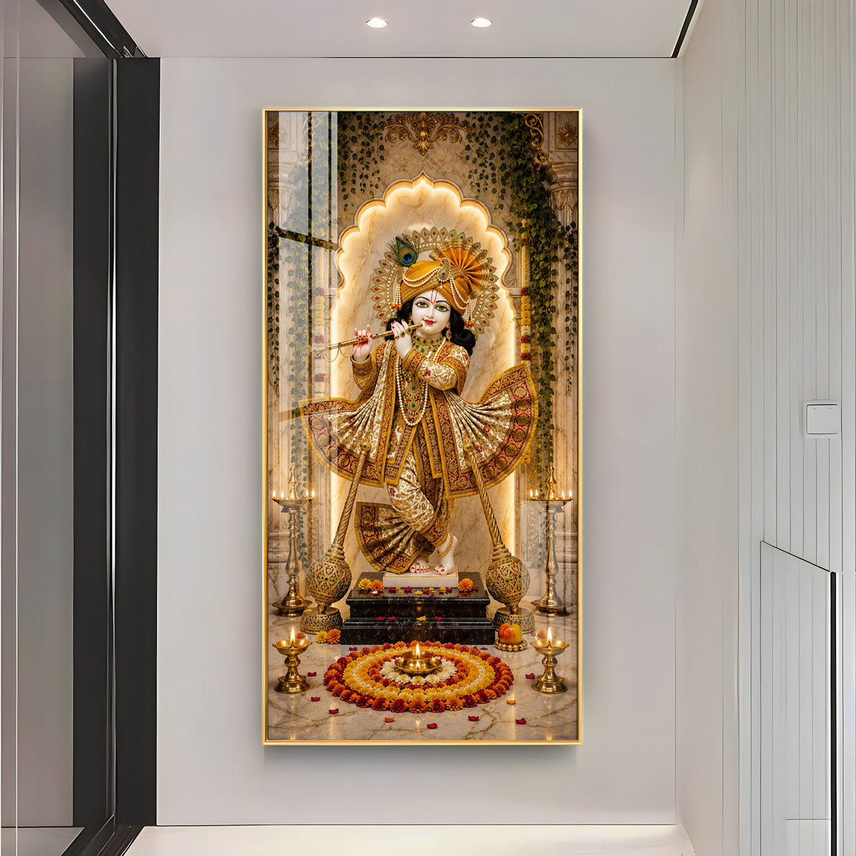 Lord Krishna Playing Flute Bansuri Premium Acrylic Vertical Wall Art