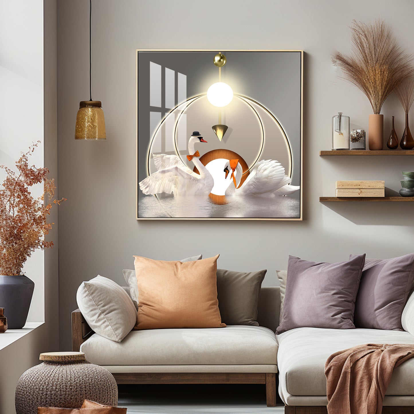 Loving Couple Swan Premium Acrylic Square Wall Art