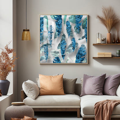Elegant Blue Feather Premium Acrylic Square Wall Art