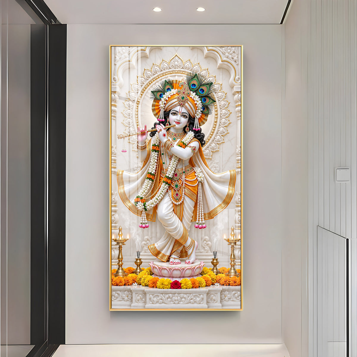 Krishna In White Dhoti Premium Acrylic Vertical Wall Art