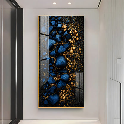 Deep Blue Cracked Rock with Gold Dust Premium Acrylic Vertical Wall Art
