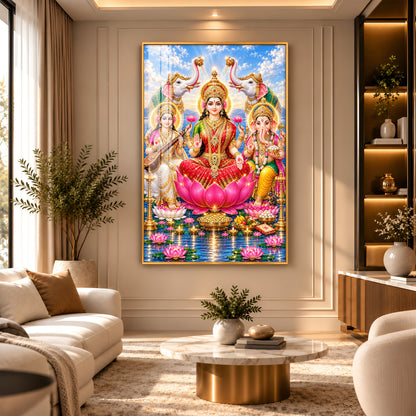 Maa Lakshmi, Saraswati & Ganesha Premium Acrylic Vertical Wall Art