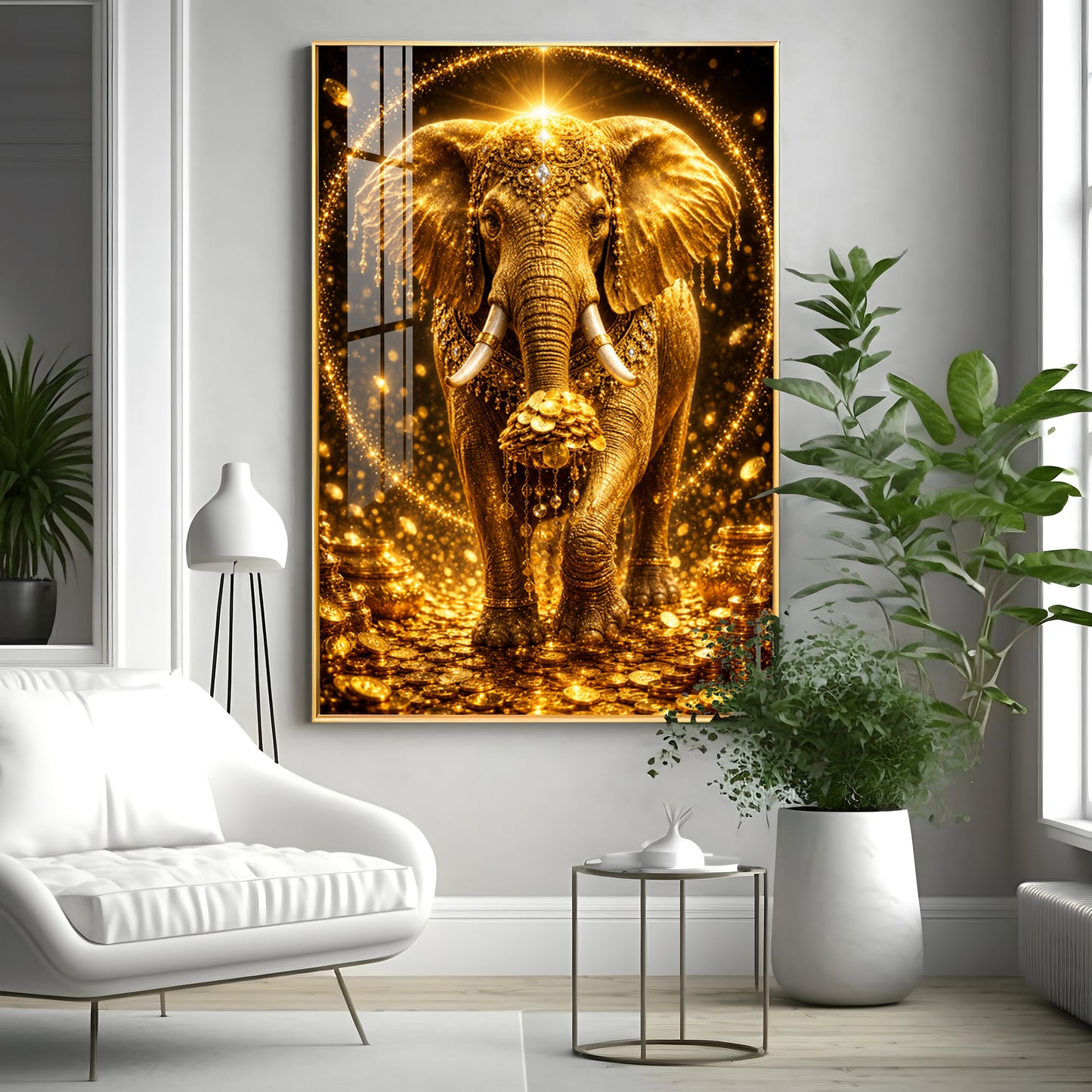 Golden Elephant Premium Acrylic Vertical Wall Art