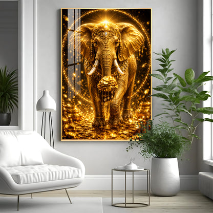 Golden Elephant Premium Acrylic Vertical Wall Art