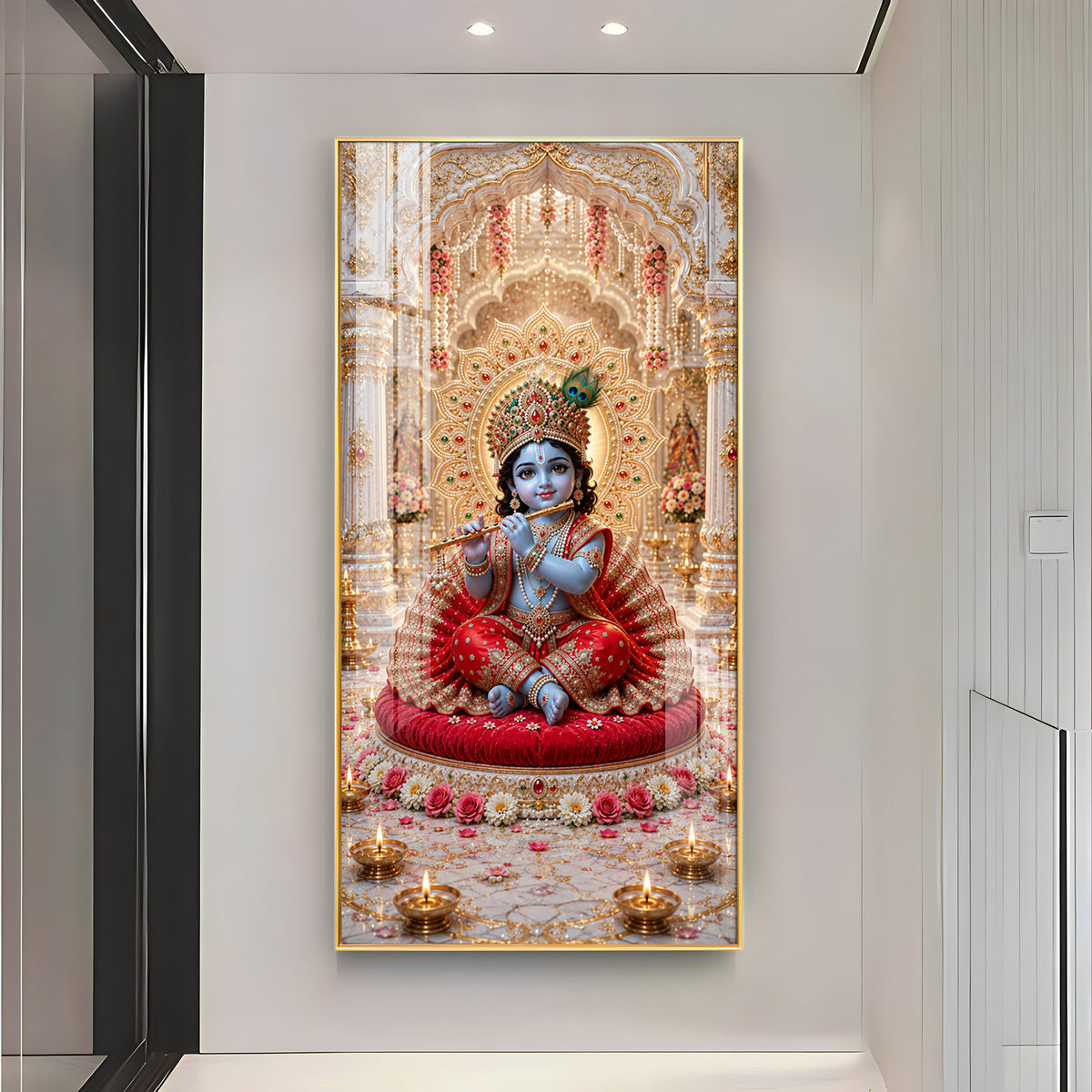 Laddu Gopal Playing Flute Premium Acrylic Vertical Wall Art