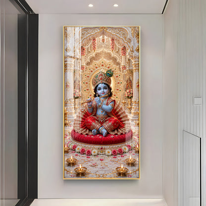 Laddu Gopal Playing Flute Premium Acrylic Vertical Wall Art