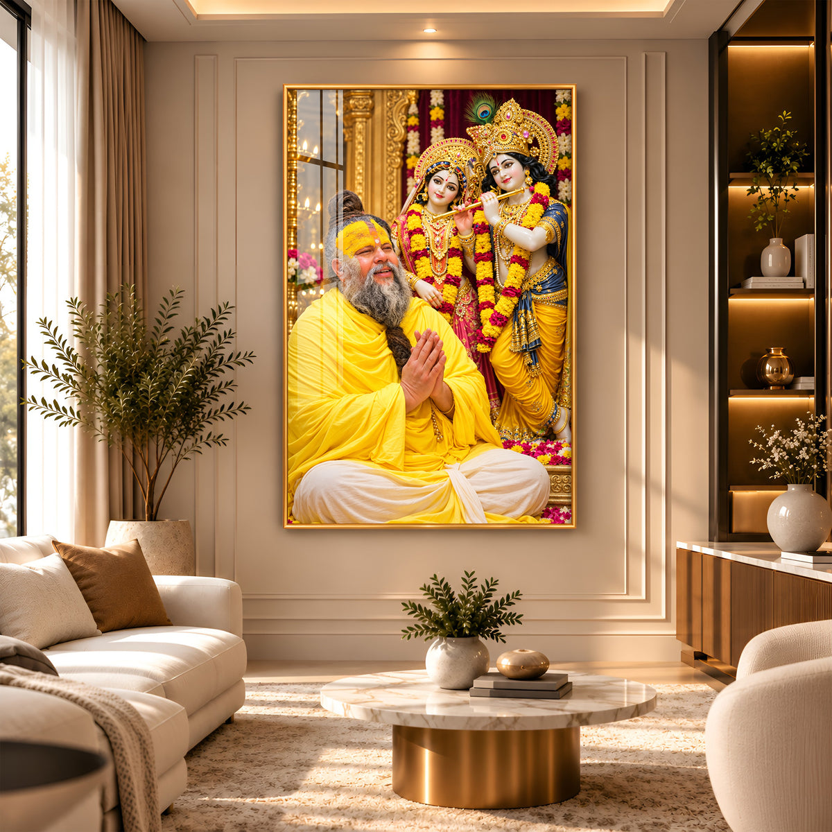 Premanand maharaj With Radhe Krishna Premium Acrylic Vertical Wall Art