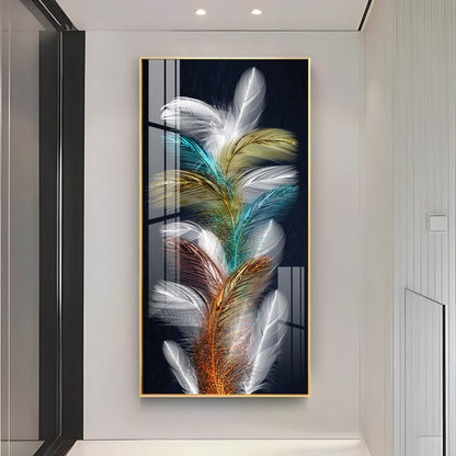 Sparkling Colorful Feather Premium Acrylic Vertical Wall Art