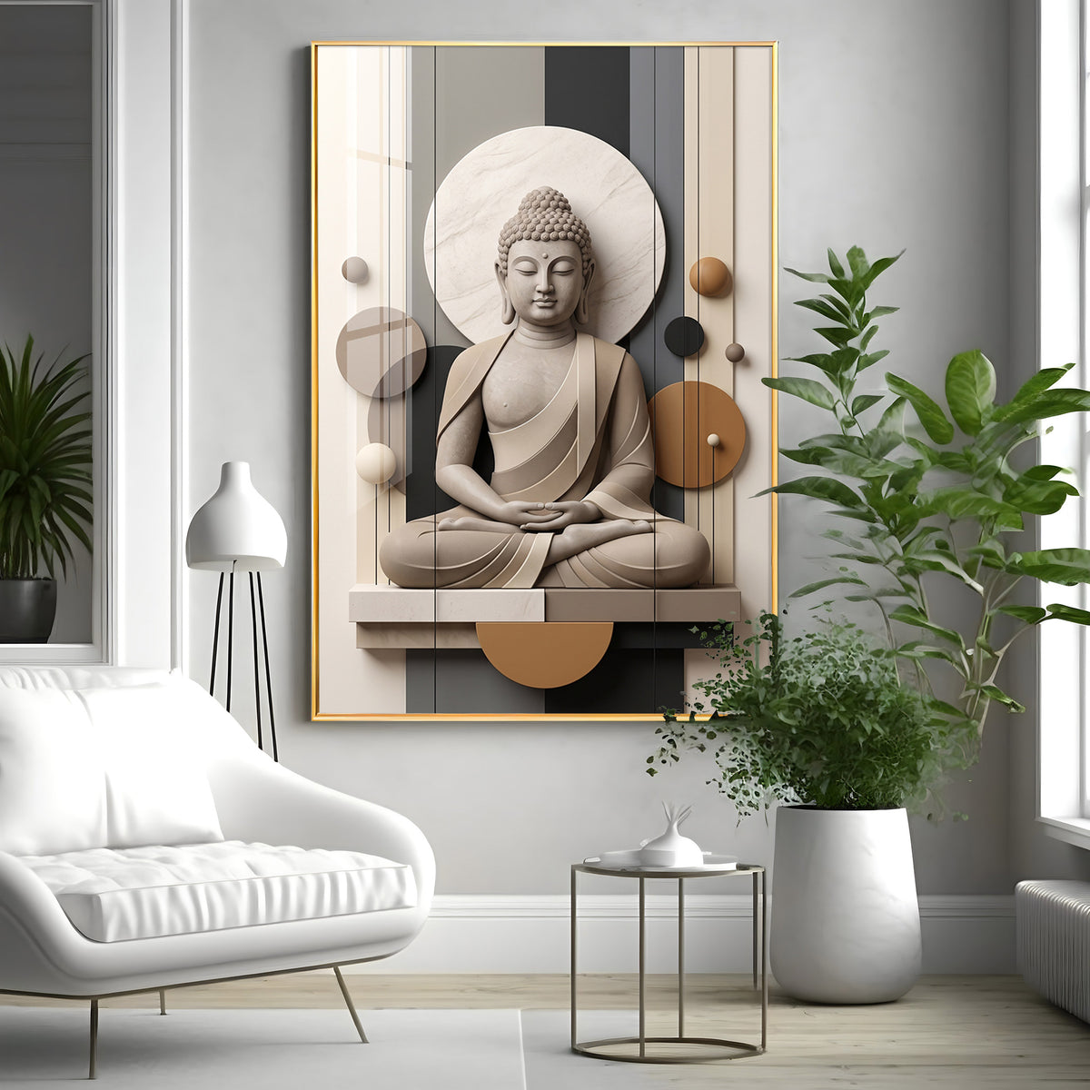 Geometric Meditating Buddha Premium Acrylic Vertical Wall Art