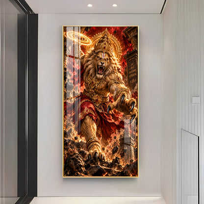 Narsimha Avatar With Chakra Premium Acrylic Vertical Wall Art