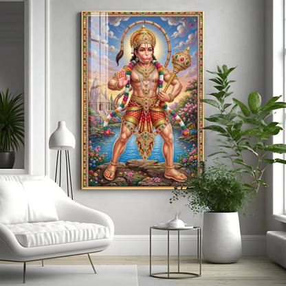Lord Hanuman Holding A Gada Premium Acrylic Vertical Wall Art