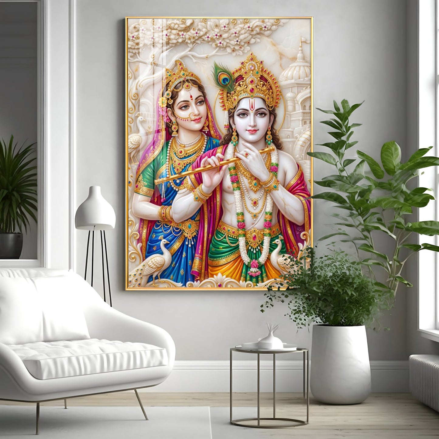 Krishna & Shri Radha With Flute Premium Acrylic Vertical Wall Art