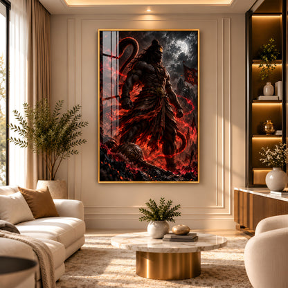 Hanuman in Red Glow Premium Acrylic Vertical Wall Art