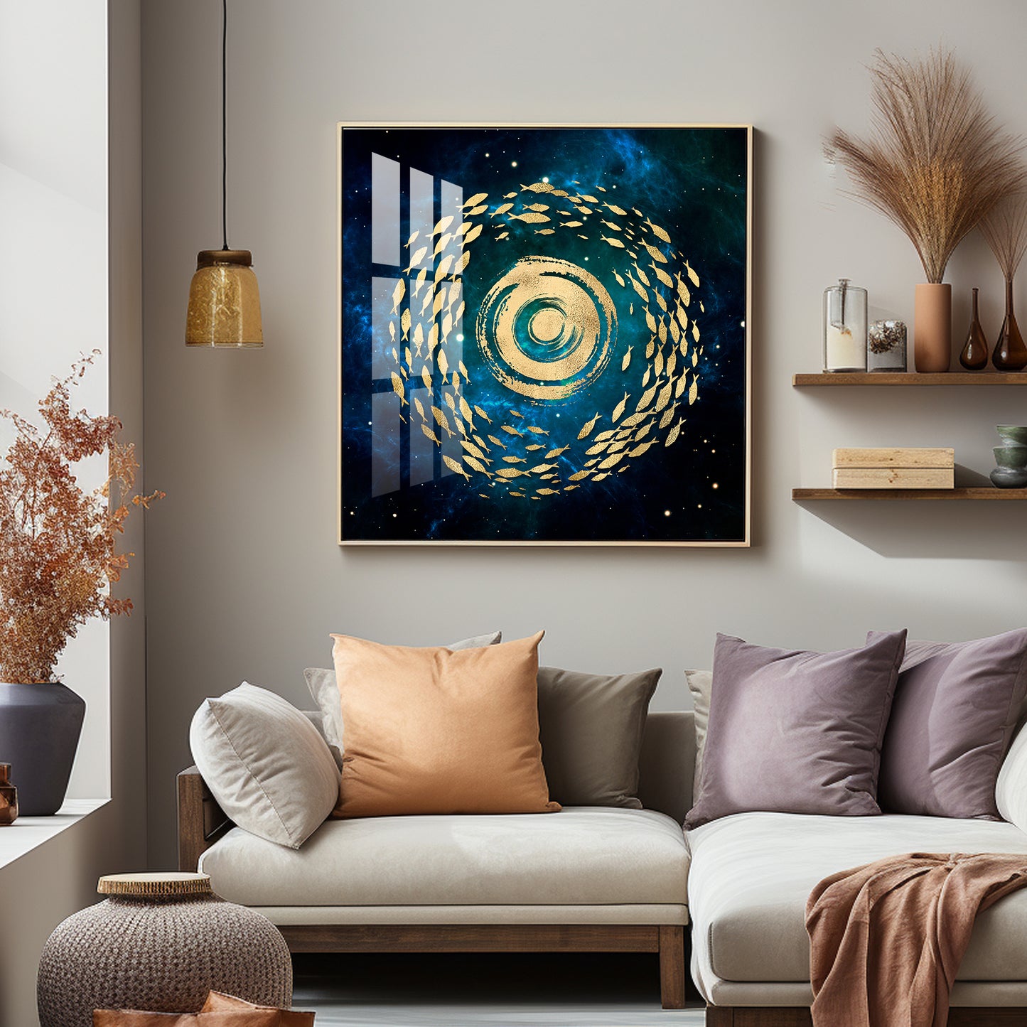 Fish Flow Mosaic Premium Acrylic Square Wall Art