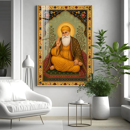 Guru Nanak Dev Ji Floral Border Premium Acrylic Vertical Wall Art