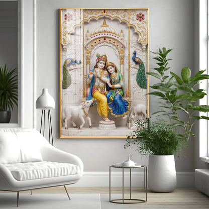 Radha Krishna With Grace Of Love Premium Acrylic Vertical Wall Art