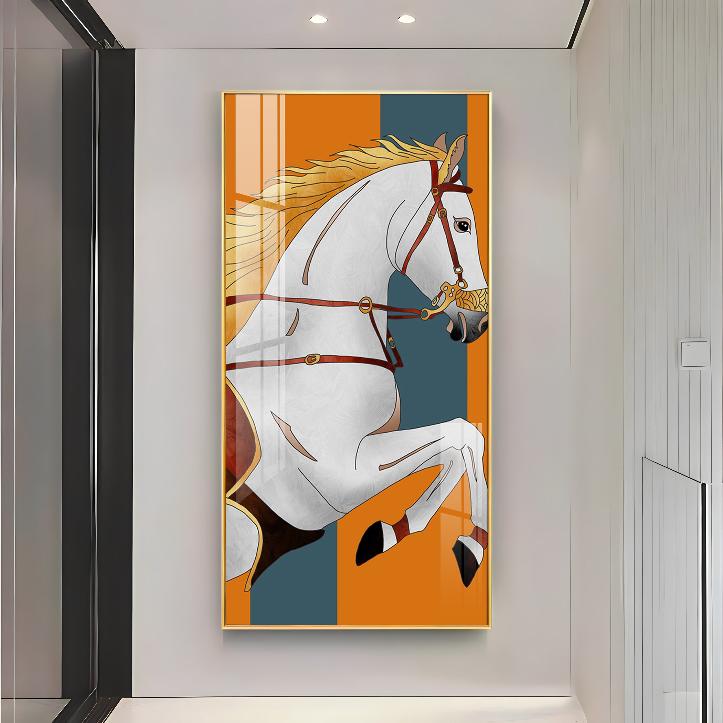 Modern White Horse Premium Acrylic Vertical Wall Art