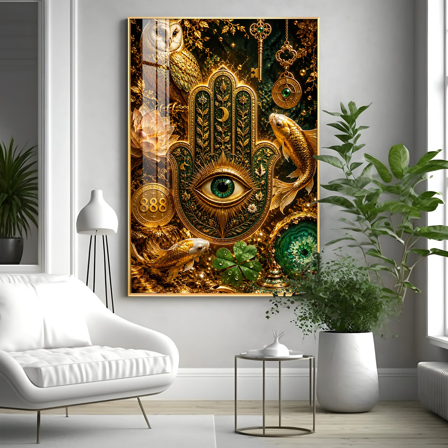 Golden Hamsa Hand Premium Acrylic Vertical Wall Art