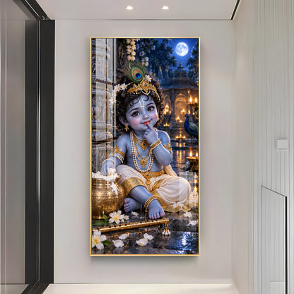 Little Krishna Eating Makhan Premium Acrylic Vertical Wall Art