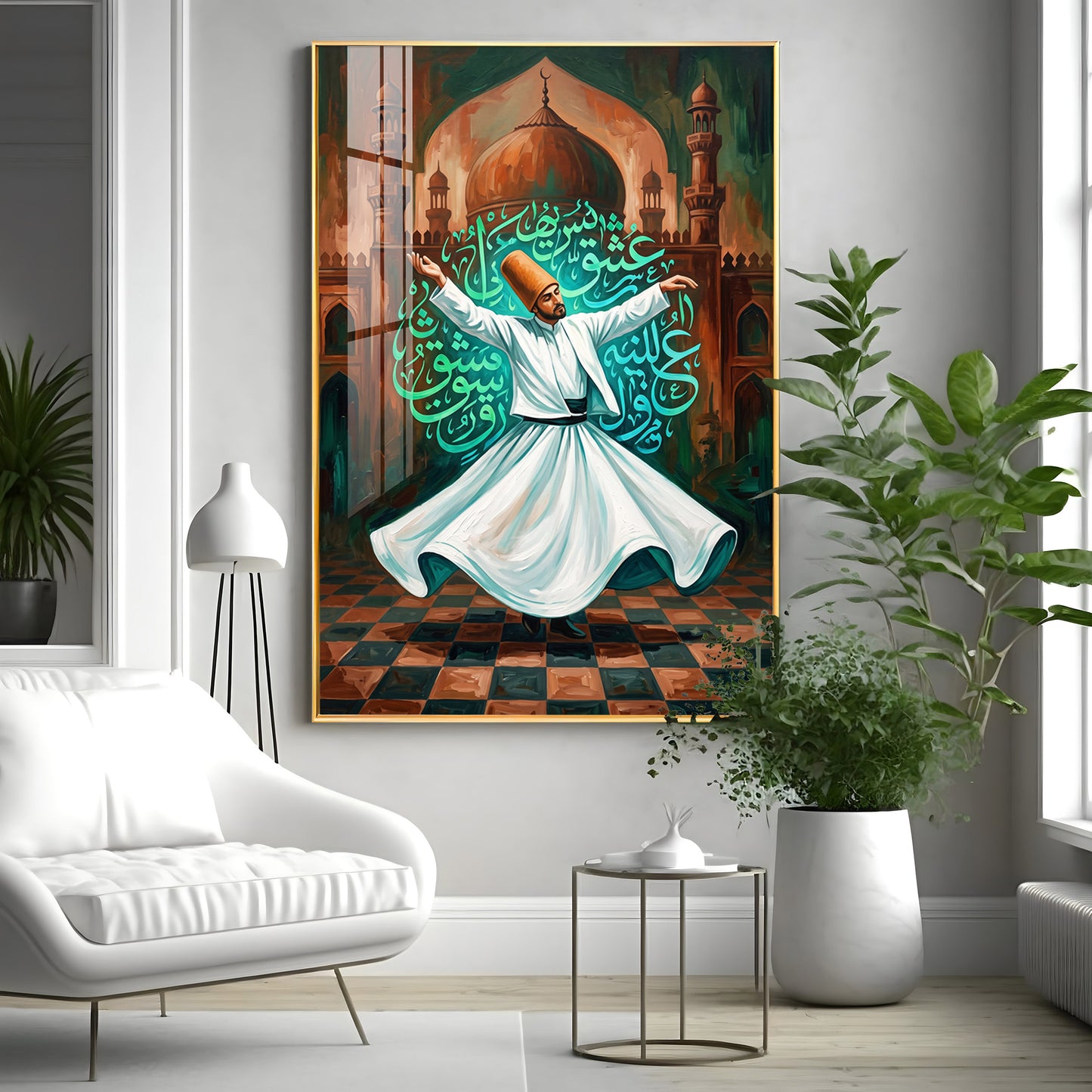 Modern Sufi Whirling Dervish Premium Acrylic Vertical Wall Art