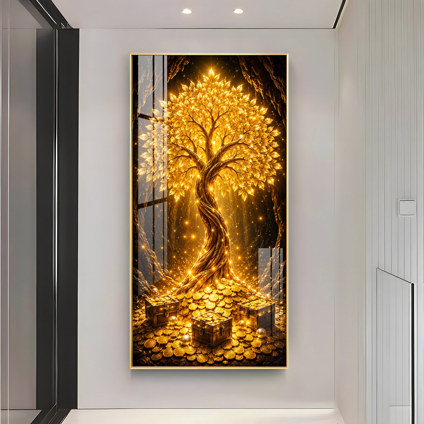 Golden Tree Of Wealth Premium Acrylic Vertical Wall Art