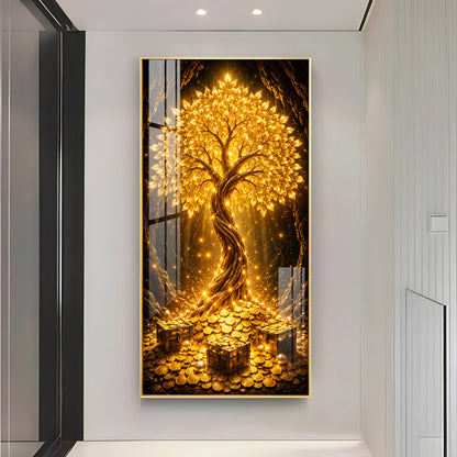 Golden Tree Of Wealth Premium Acrylic Vertical Wall Art