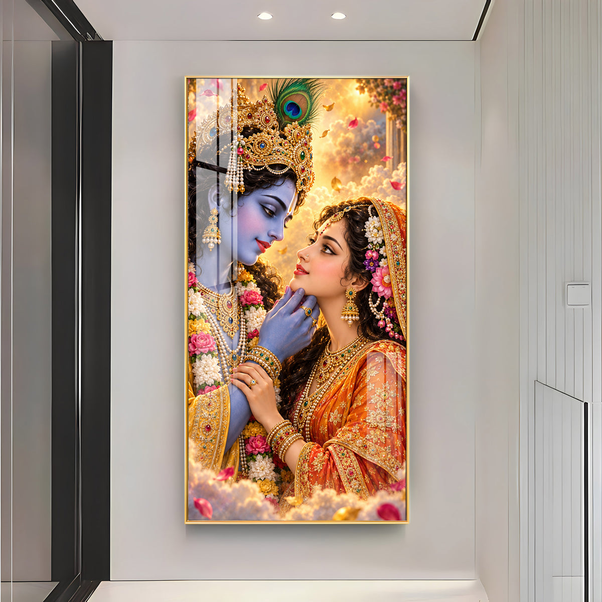 Divine Bond of Krishna and Radha Premium Acrylic Vertical Wall Art