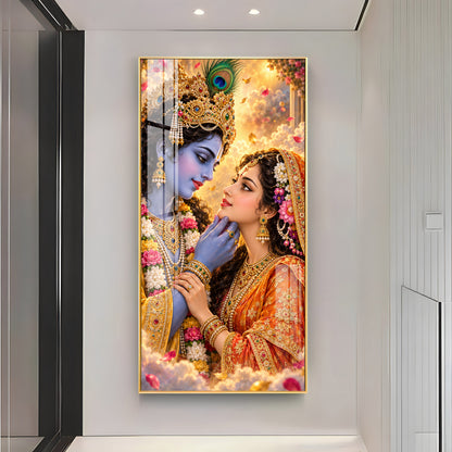 Divine Bond of Krishna and Radha Premium Acrylic Vertical Wall Art