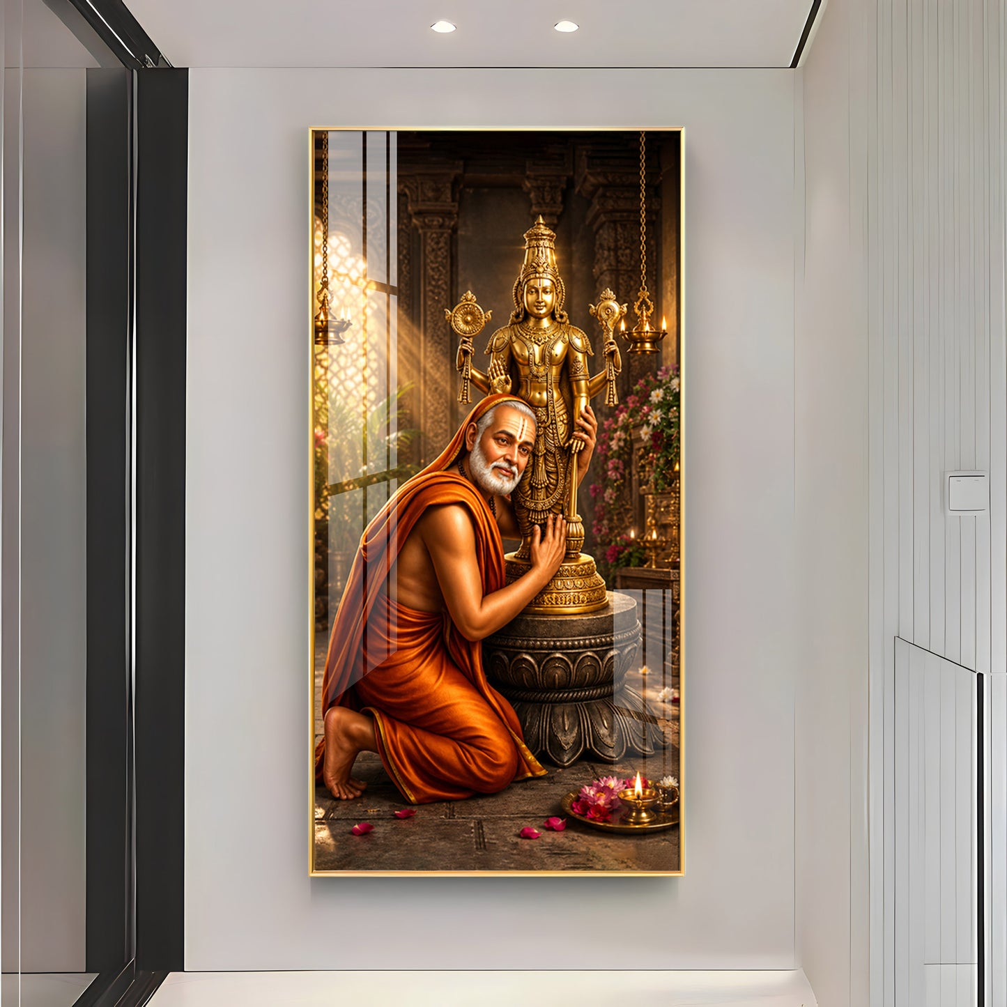 Guru Rayaru With Lord Venkateshwara Premium Acrylic Vertical Wall Art