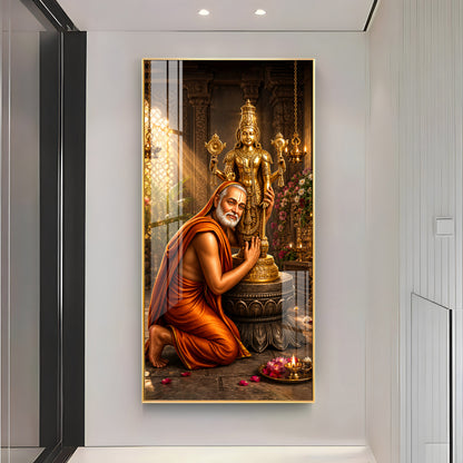 Guru Rayaru With Lord Venkateshwara Premium Acrylic Vertical Wall Art