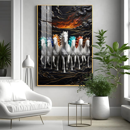 Seven White Horses Premium Acrylic Vertical Wall Art