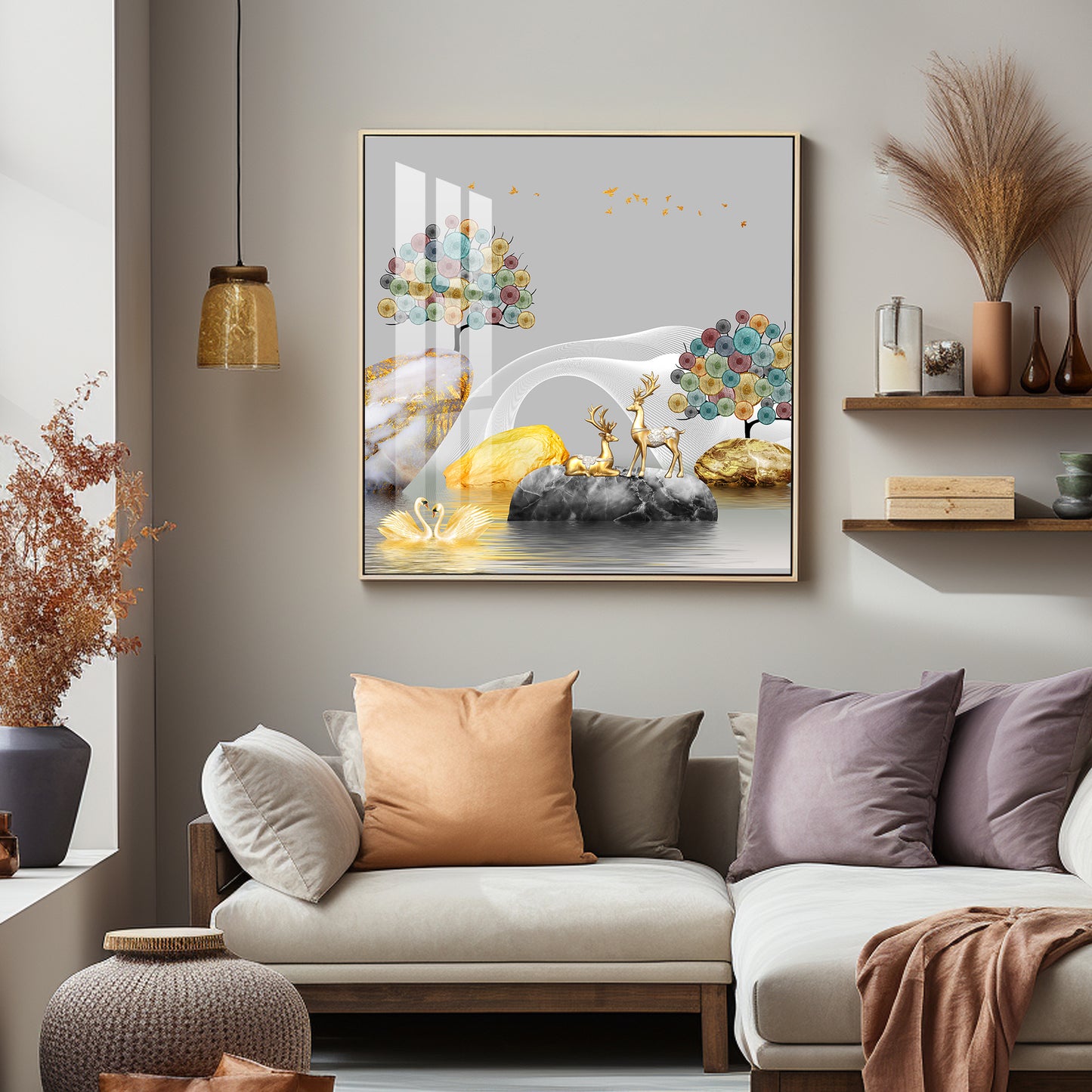 Couple Of Deer & Swan Premium Acrylic Square Wall Art