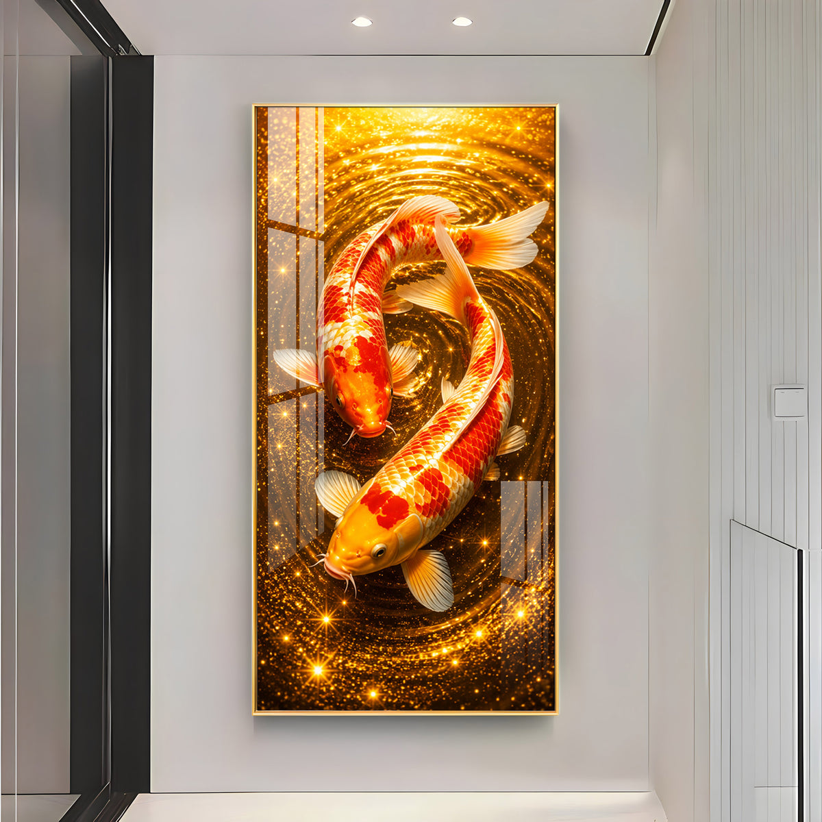 Twin Golden Koi Fish Premium Acrylic Vertical Wall Art