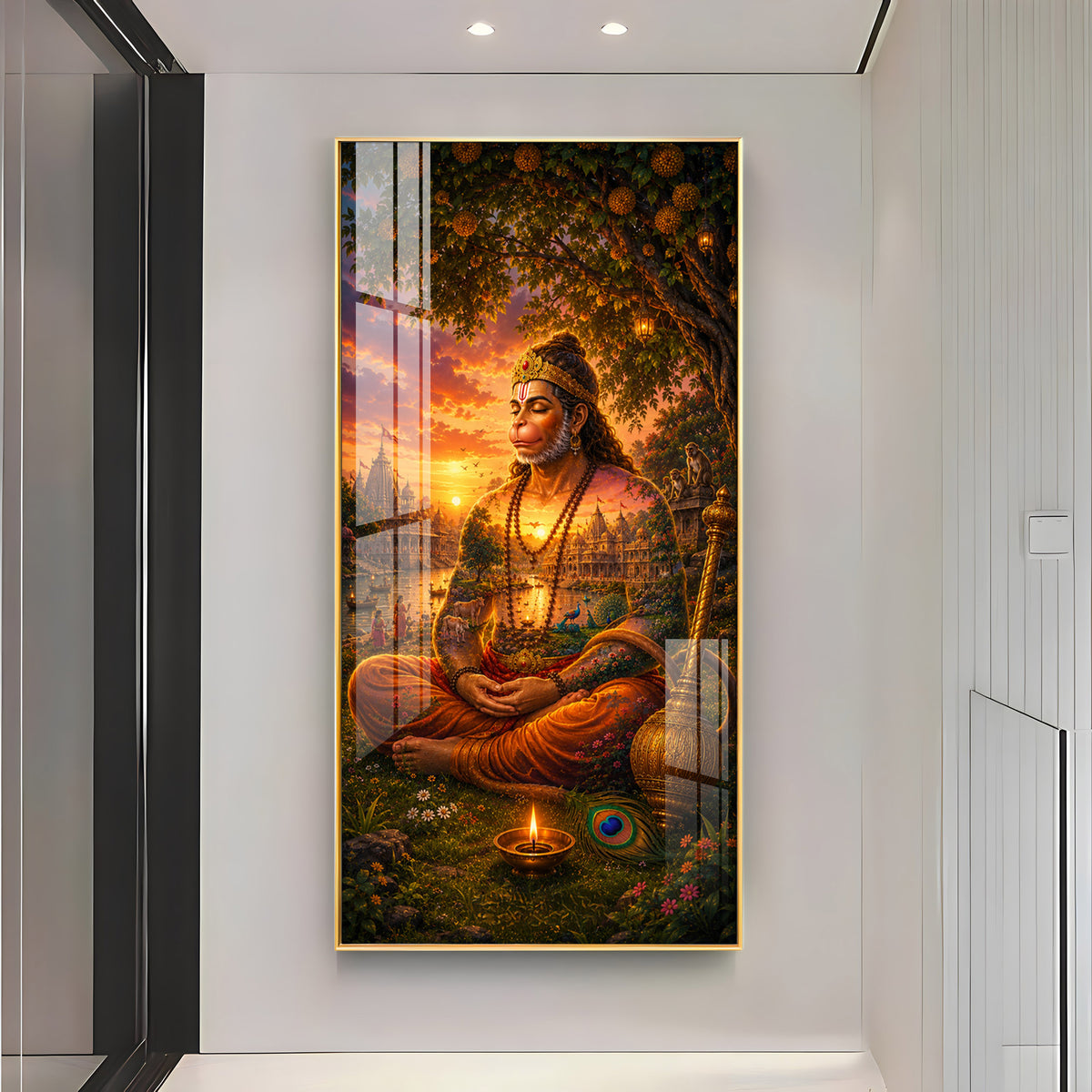 Spiritual Meditating Hanumanji Premium Acrylic Vertical Wall Art