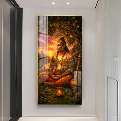 Spiritual Meditating Hanumanji Premium Acrylic Vertical Wall Art