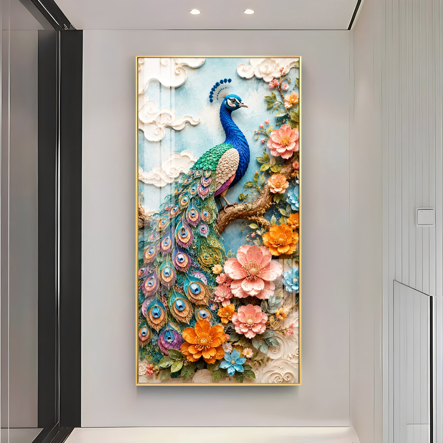 Majestic Peacock & Floral Premium Acrylic Vertical Wall Art