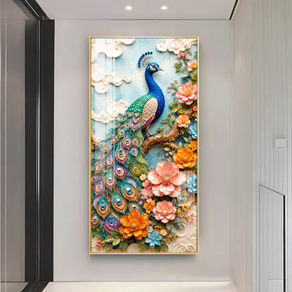 Majestic Peacock & Floral Premium Acrylic Vertical Wall Art